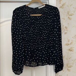 Zara Black Polka Dot Smocked Peplum Blouse size L